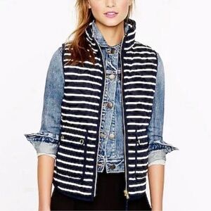 J. Crew Navy & White Striped, Mixed Blend Down Feather Puffer Vest